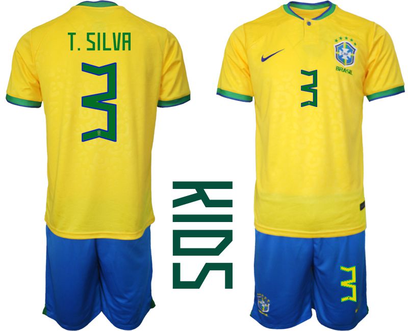 Youth 2022 World Cup National Team Brazil home yellow #3 Soccer Jersey->youth soccer jersey->Youth Jersey